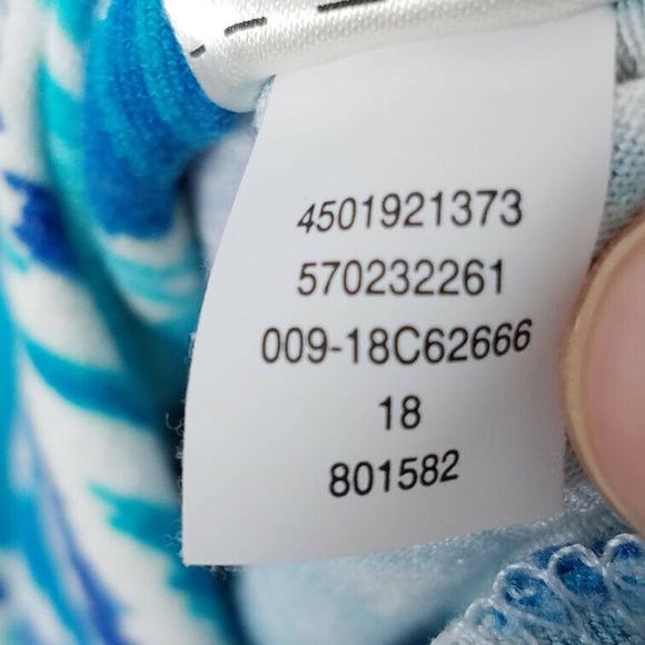 Chicos Top Asymmetrical Crochet-Hem Ikat Tunic Turquoise Blue Size 1 Medium - Picture 7 of 11